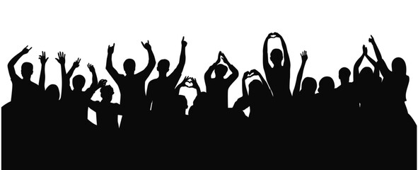 Concert crowd at music festival, silhouette of concert crowd, cheering crowd