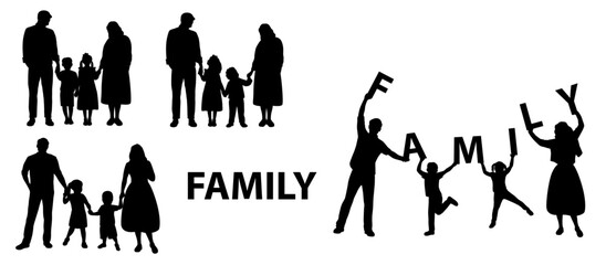 Happy family together, parents with their little baby, family having together silhouette