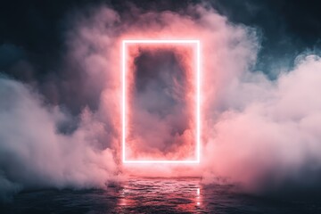 White square emerges from smoke with neon hashtag symbol in dramatic lighting