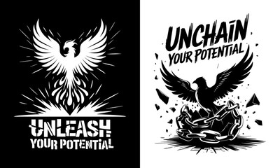 Unleash Your Potential T-Shirt Design - Empowering Graphic with a Phoenix and Chains, Perfect for Motivational Themes and Personal Growth