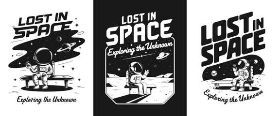 Lost in Space T-Shirt Design - Fun Graphic Featuring an Astronaut Exploring the Unknown, Perfect for Space Enthusiasts and Adventure Lovers! © Vectyx