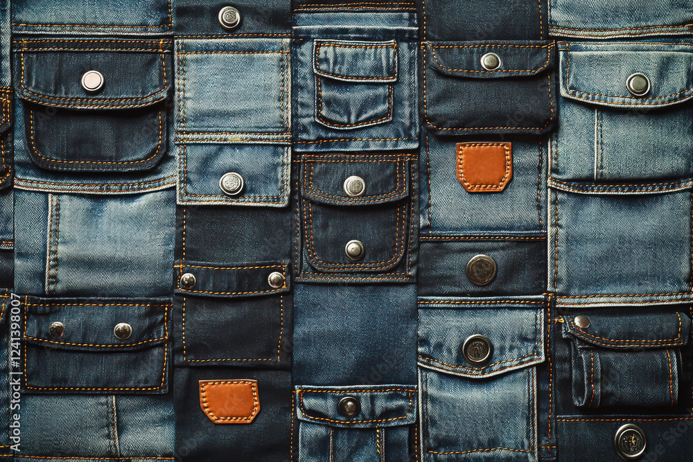 Poster textured denim pockets with visible stitching and rivets create a casual and rugged look