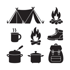 camping icons set