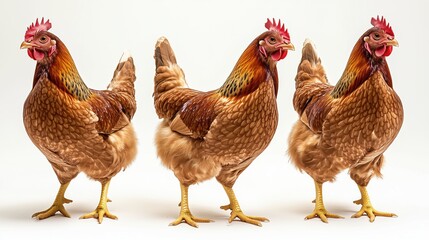 Fototapeta premium Brown chicken displayed against an isolated white background in a full body shot showcasing its features and colors