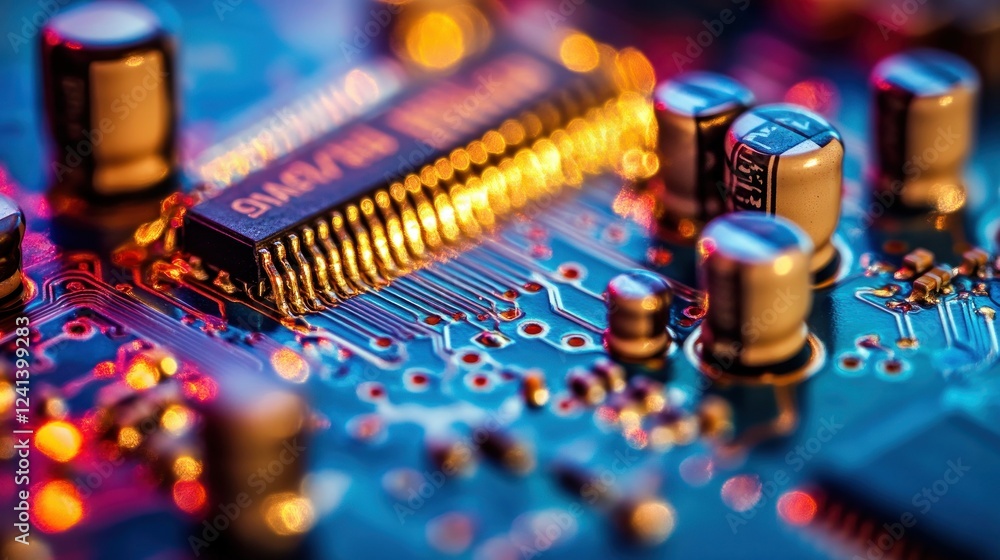 Poster transistor pcb macro with powerful transistors capacitors large enough for power control background 