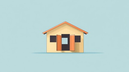 A simple shelter icon with open doors, symbolizing support and welcome for refugees.