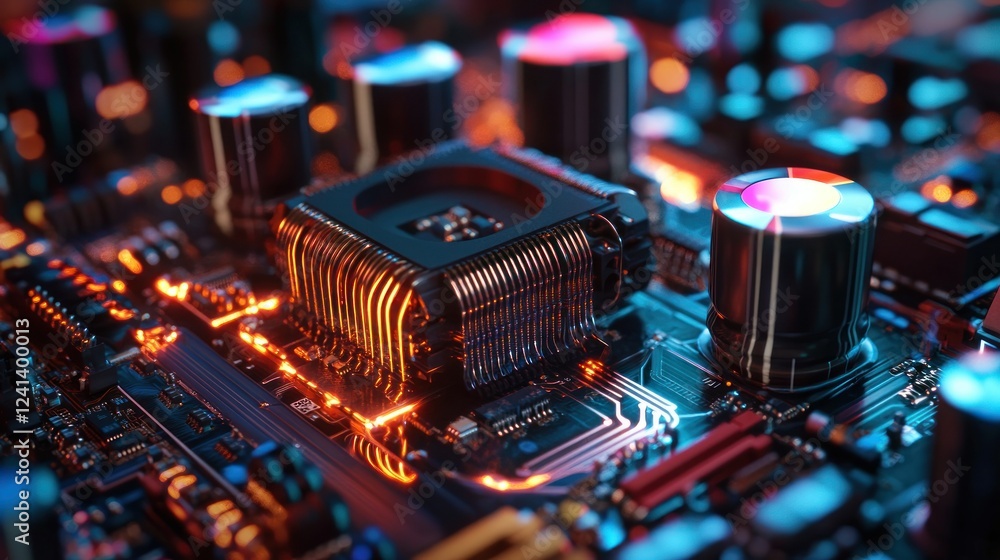 Poster transistor pcb macro with powerful transistors capacitors large enough for power control background 