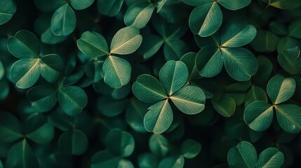 Close-up of Vibrant Green Clover Leaves in Rich Hues, Focusing on Intricate Leaf Patterns and Textures