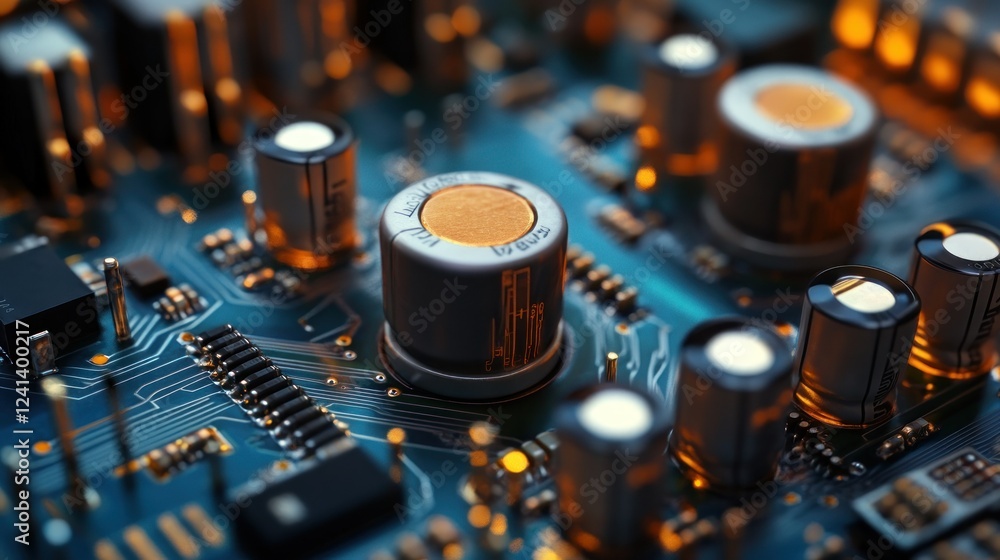 Poster transistor pcb macro with powerful transistors capacitors large enough for power control background 