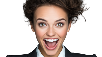 Portrait of a woman displaying contagious, genuine smile, radiating happiness and positive energy, full of joy cheerfulness, captivating view, expressing pure delight