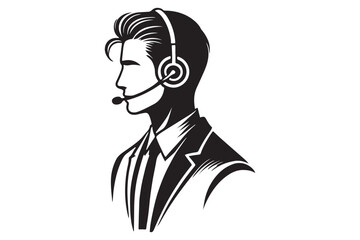 call center agent in profile view silhouette logo