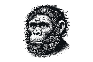 Primitive man portrait, vintage black and white engraving illustration