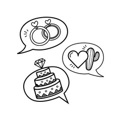 Valentine's Day Doodle Det, Wedding Rings and Heart-Shaped Cake
