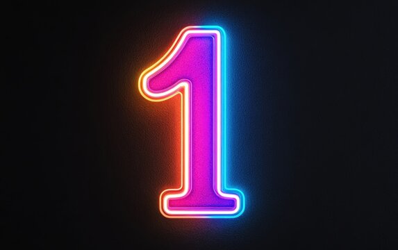 Vibrant neon number 1 illuminated against a dark background, ideal for modern designs.
