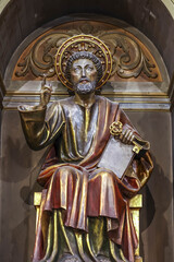 Sant Bartomeu i Santa Tecla church,  Sitges, Catalonia, Spain. Saint Peter statue
