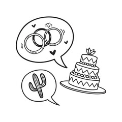 Valentine's Day Doodle Det, Wedding Rings and Heart-Shaped Cake

