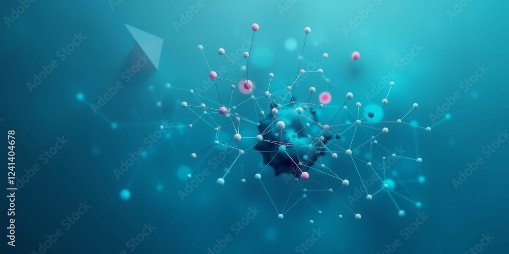 Poster a blue background with a pink and purple blob in the middle. the blob is made up of many small circl