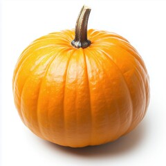 Obraz premium Bright orange pumpkin macro close up side view isolated on a white background showcasing natural textures and shape