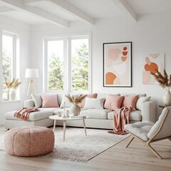 Frame mockup, ISO A paper size. Living room wall poster mockup. Interior mockup with house background. Modern interior design. 3D render