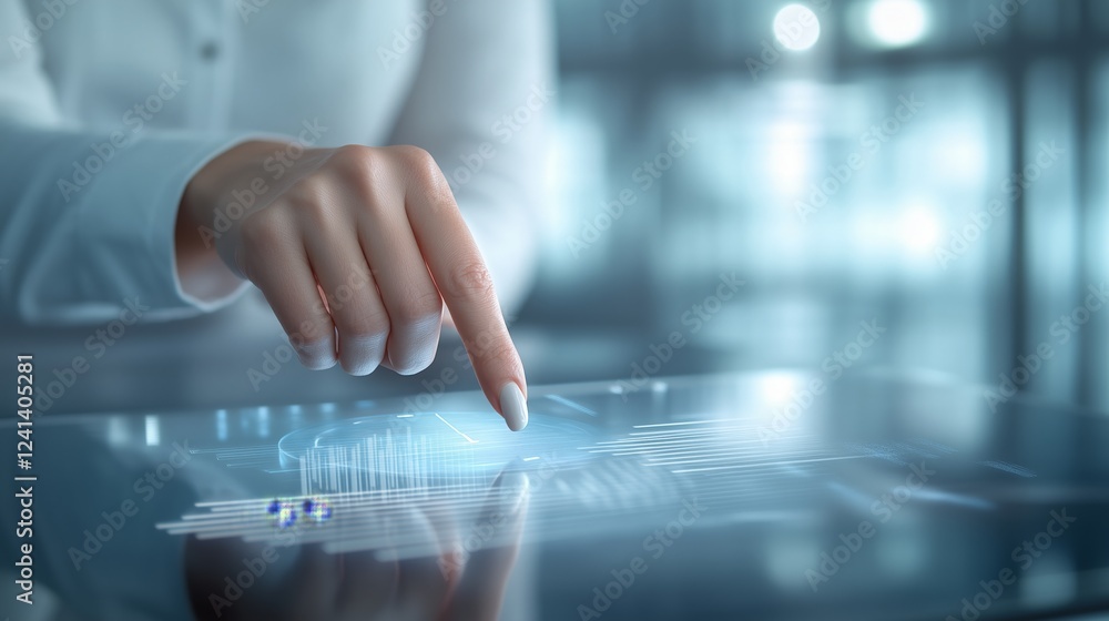 Aufkleber businesswoman analyzing data on a digital interface while pointing at a pie chart during a corporate