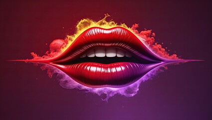 Fototapeta premium Colorful Abstract Lips with Vibrant Flames and Cosmic Elements