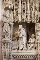 Naklejka premium Notre Dame catholic cathedral, Chartres, France. Ambulatory sculptures. Announcement to Joachim by Jean Soulas, 1519.