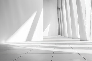 Obraz premium Modern Architectural Space with Light and Shadow Patterns on White Walls
