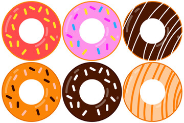 Fototapeta premium Sweet doughnut. Set with different toppings donut. Isolated vector illustration.