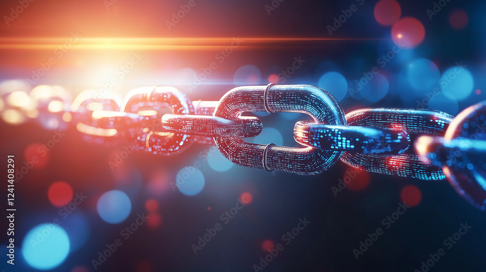 Poster digital chain glimmers with vibrant colors, symbolizing connectivity and data flow in futuristic set