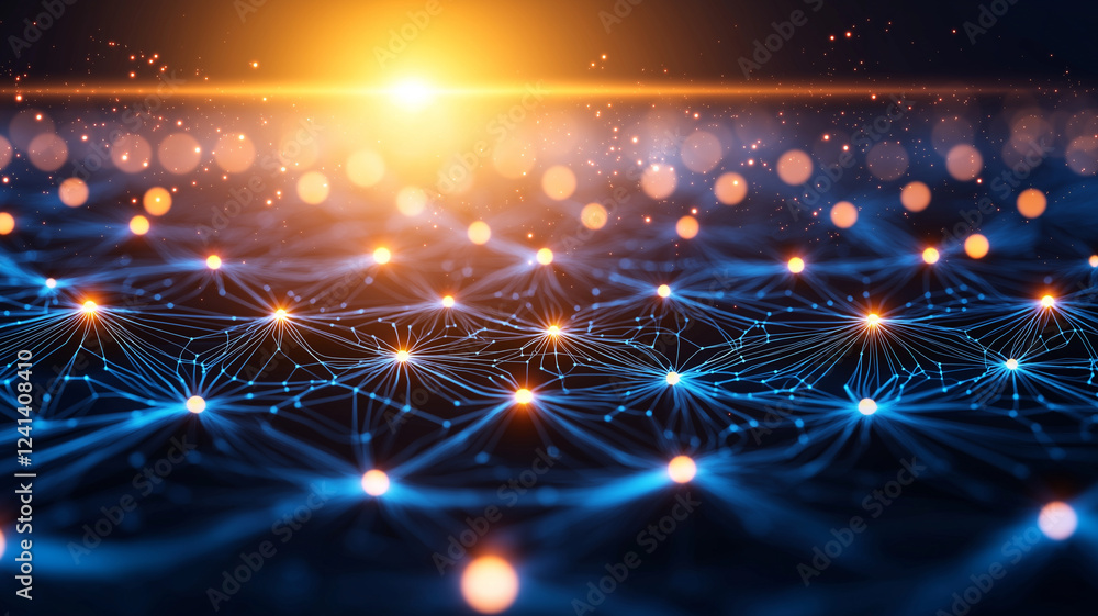 Aufkleber vibrant network of glowing data points connected by lines, illuminated by warm light source. this di