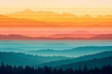 Obraz premium Colorful Mountain Landscape Illustration at Sunset