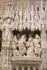 Notre Dame catholic cathedral, Chartres, France. Ambulatory sculptures. The Dormition of the...