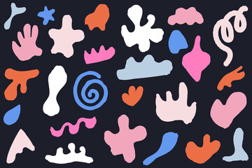 Set of abstract shapes in retro style. Hand drawn figures. Flat vector illustration.