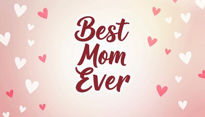 "Best Mom Ever" greeting card with heart decorations.