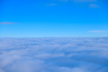 Stunning cloudscape, blue sky with white clouds. Nature scene. Nature background.