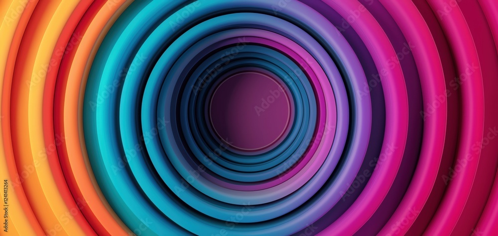 Poster vibrant concentric circles in gradient colors creating a dynamic visual effect.