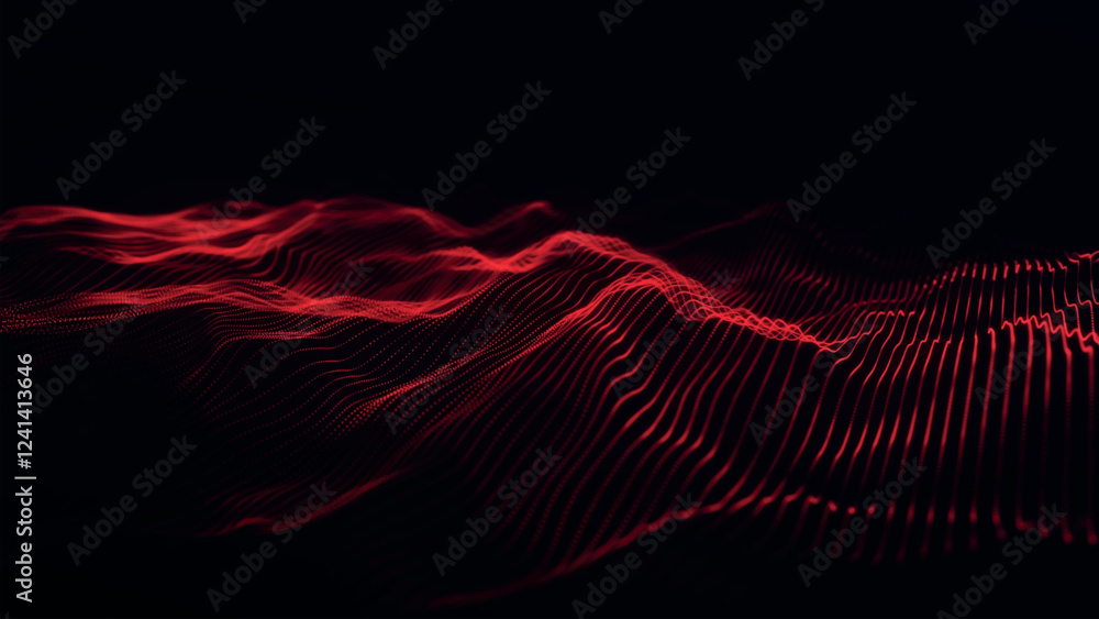 Poster futuristic point wave of particles. visualization of sound waves. dark background. technology or sci