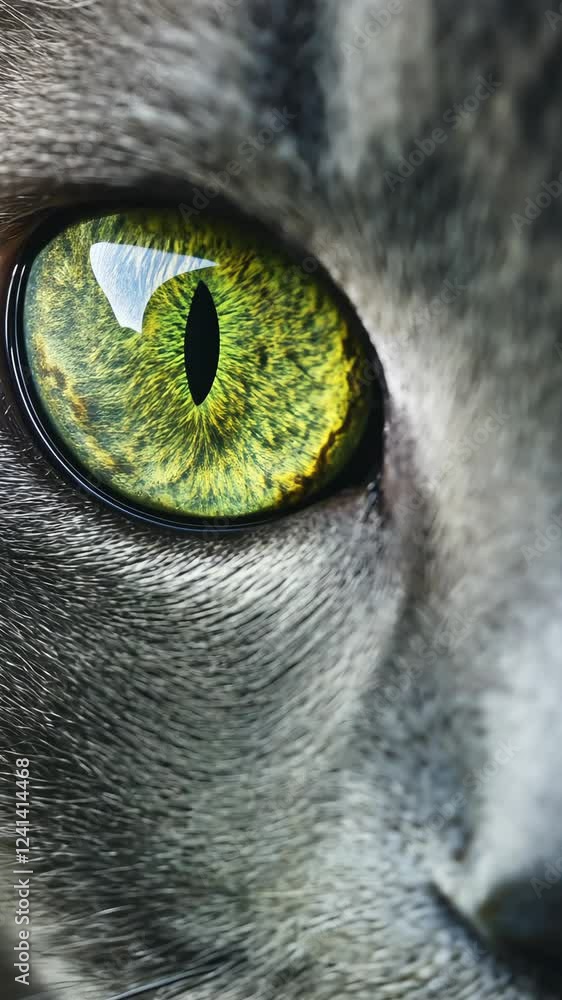 Poster close-up of a cat's striking green eye showcasing its detailed texture and unique color pattern in n