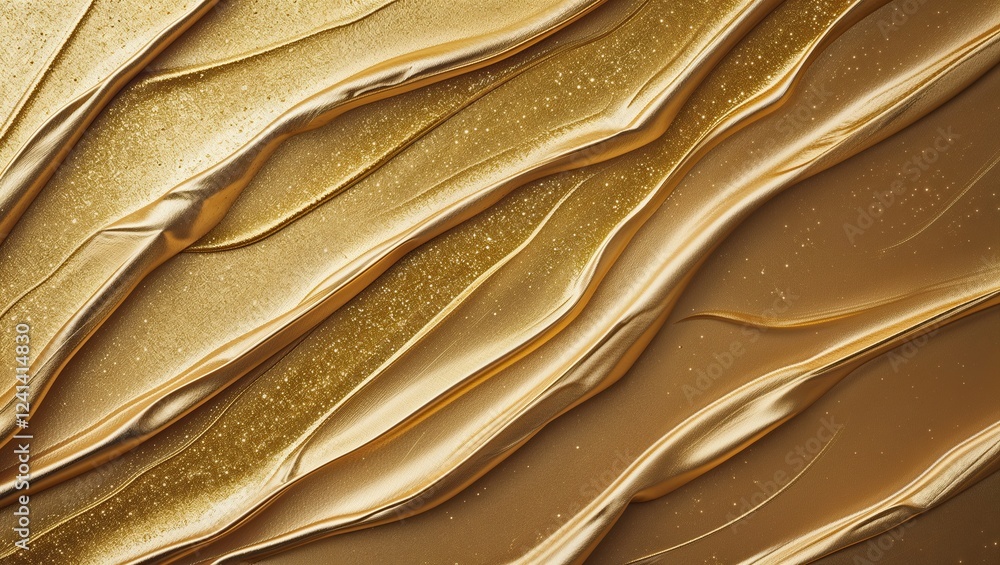 Poster golden fluid texture with sparkles and gentle waves for background