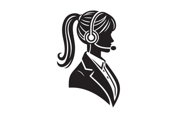 call center agent in profile view silhouette logo