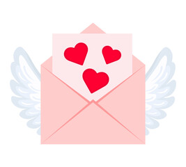 Love envelope with wings. Color vector illustration on white background.	