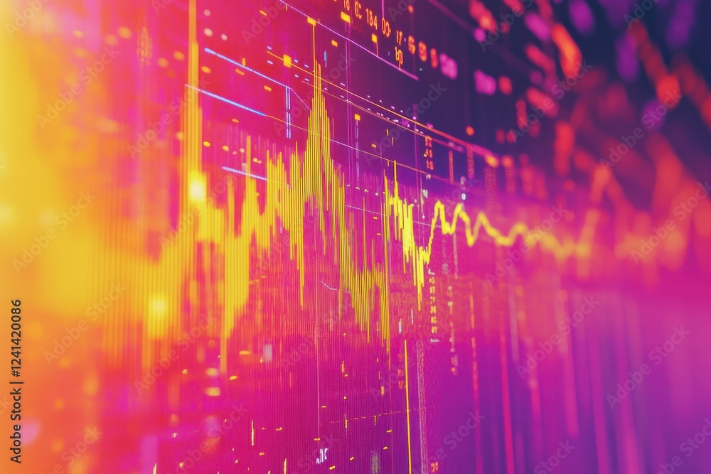 Poster vibrant data visualization of stock market trends with colorful graphs and charts