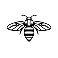 Striped Bee: A Black and White Line Art Illustration of a Honeybee. Perfect for nature lovers and graphic designers seeking a simple yet impactful design.