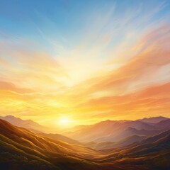 Fototapeta premium Sunrise over rolling hills scenic landscape nature expansive view golden light concept