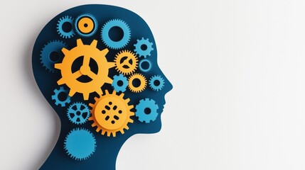 Engaging illustration of a human head filled with colorful gears representing creativity and innovation in design