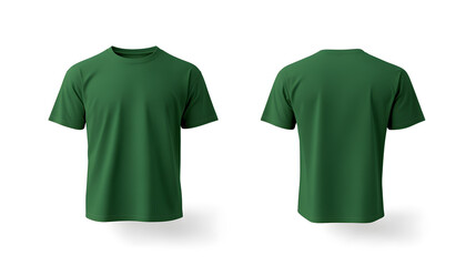 Front and back of a dark green t-shirt mock up isolated on white background