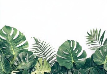 Tropical leaves border, white background, mockup, design
