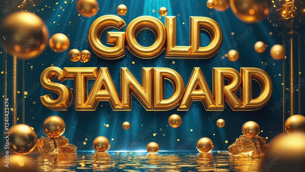 Poster golden elegant display with text and orbs in a cinematic scene