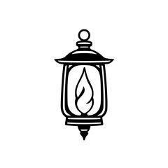 Vintage Lantern with Flame: Classic Black and White Graphic Design. Perfect for logos, illustrations, and decorative elements.  A timeless symbol of light and hope.