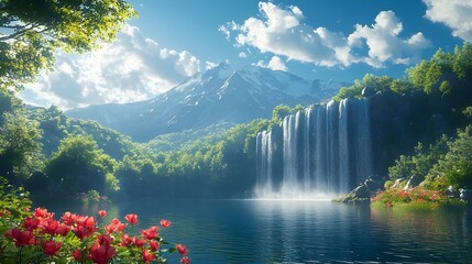 A magic garden with water fall